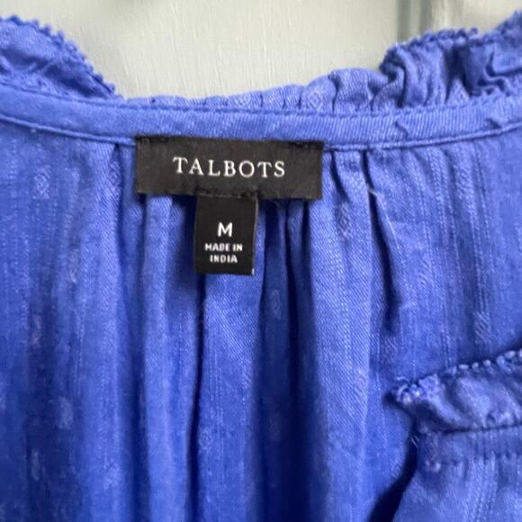 Talbots Size Medium Blue Blouse Lightweight Smocked Office Casual Coastal - Picture 3 of 6
